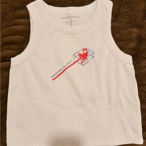 Brandon Maxwell Cream Tank Top with Red Graphic